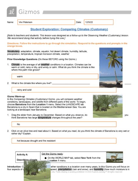 Social Psychology None. . Comparing climates gizmo answer key